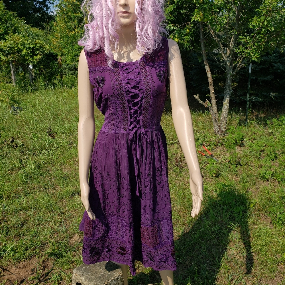 Hand stitched rayon boho hippie dress
